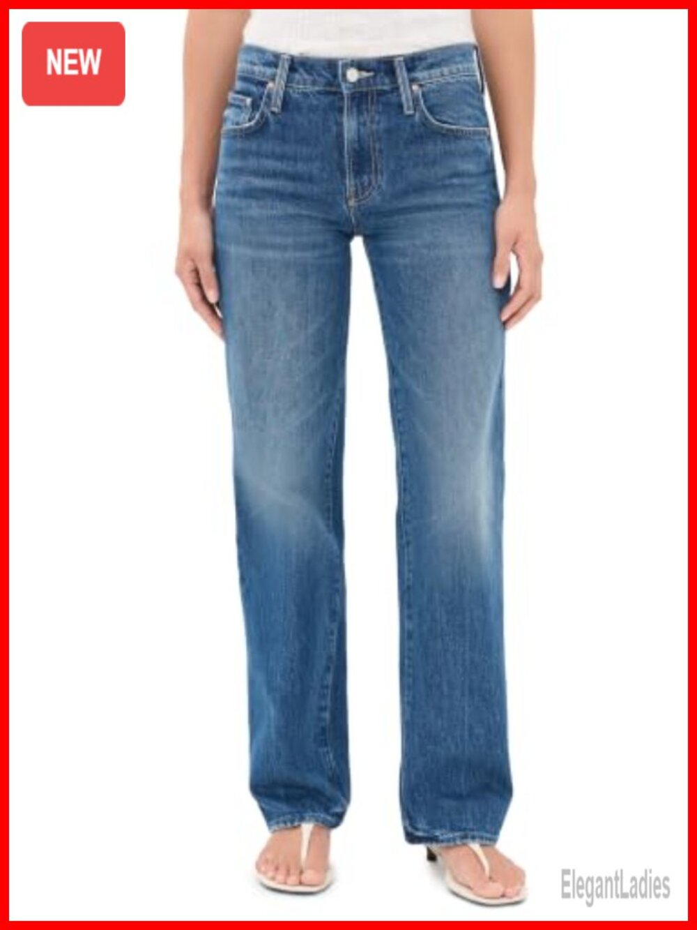 Mid Rise Straight Leg Jeans 100% Cotton Non-Stretch Denim